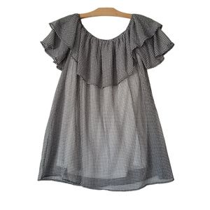 Entro Womens S Off The Shoulder Blouse Peasant Gingham Plaid Black & White